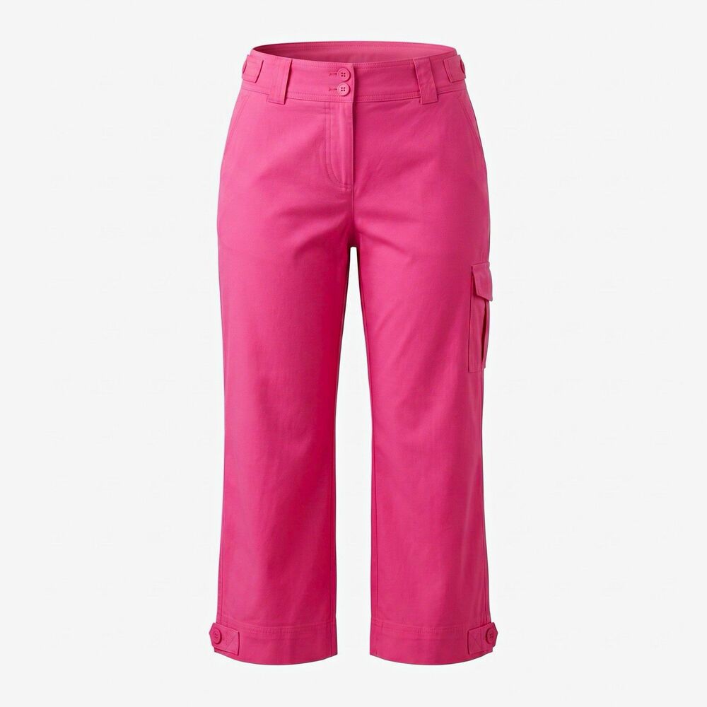 NWT New York & Company Hot Pink Cargo Capris Womens 10 Cropped Utility Pants